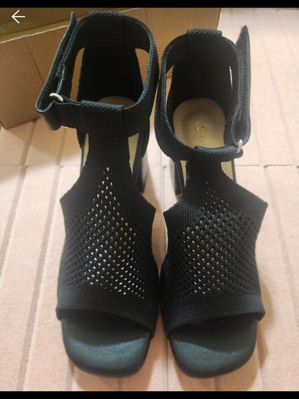 Newbwlla Women’s Black Knit Ankle-Strap Heeled Sandals